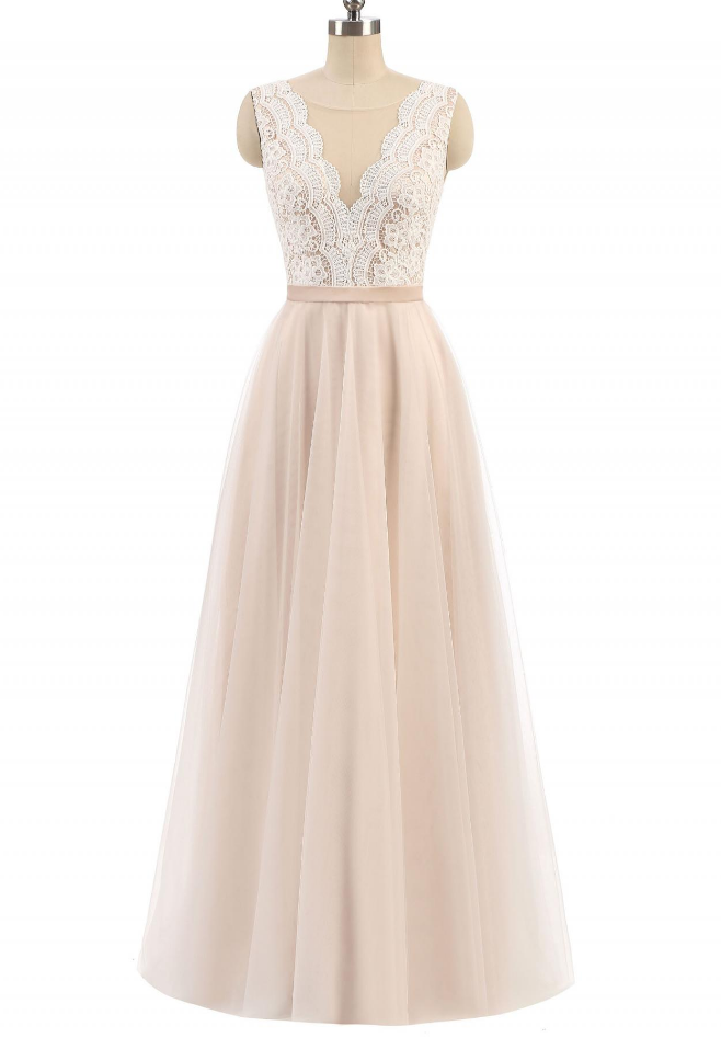 Prom Dresses A-line V-neck Sleeveless Tulle Long Prom Dress,elegant Wedding Dress,beach Wedding Dress