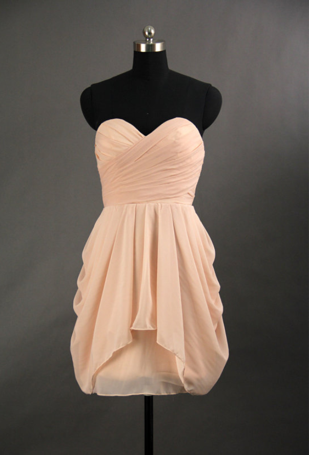 chiffon ruched bridesmaid dress Dusty Pink Chiffon Ruched Strapless Floor Length A-line Dress