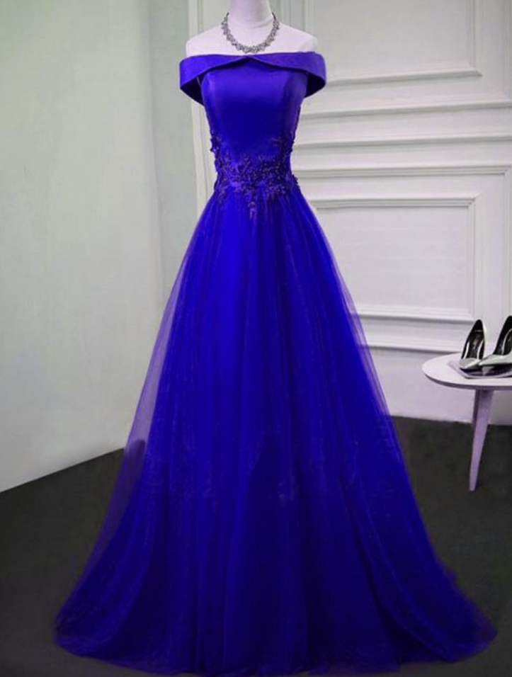Prom Dresses Off Shoulder Tulle With Lace Prom Dress, A-line Bridesmaid Dress Party Dress