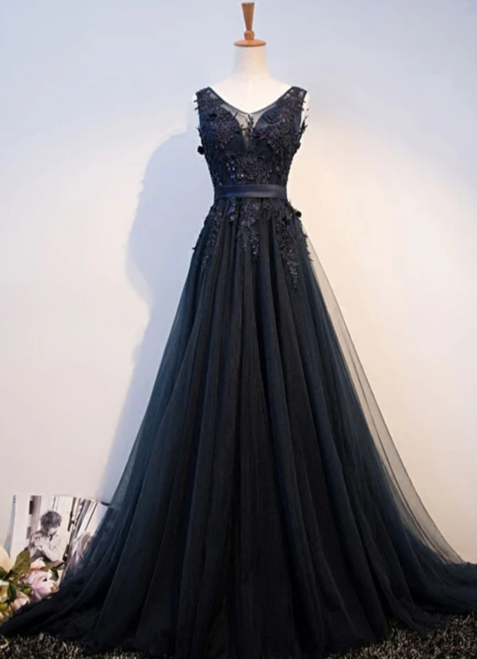 Prom Dresses V-neckline Tulle Low Back Long Formal Dress, Prom Dress Party Dress