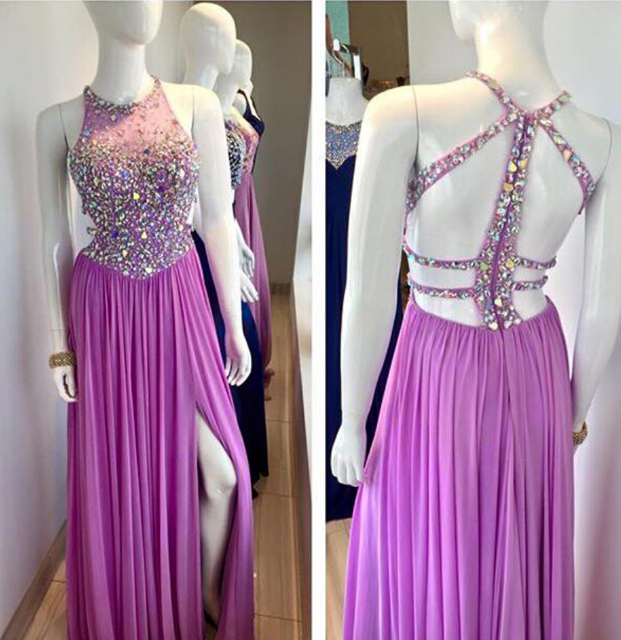Charming Prom Dress,sexy Prom Dress,backless Prom Dress,beading Crystal Prom Dress,slit Split Prom Dress