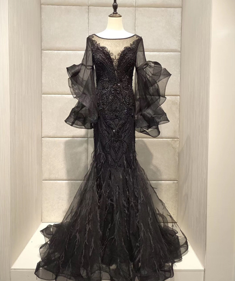 Black Noble Evening Dress, Fashion, Slim, Heavy, Birthday Party Dress Dress,haute Couture,custom Made