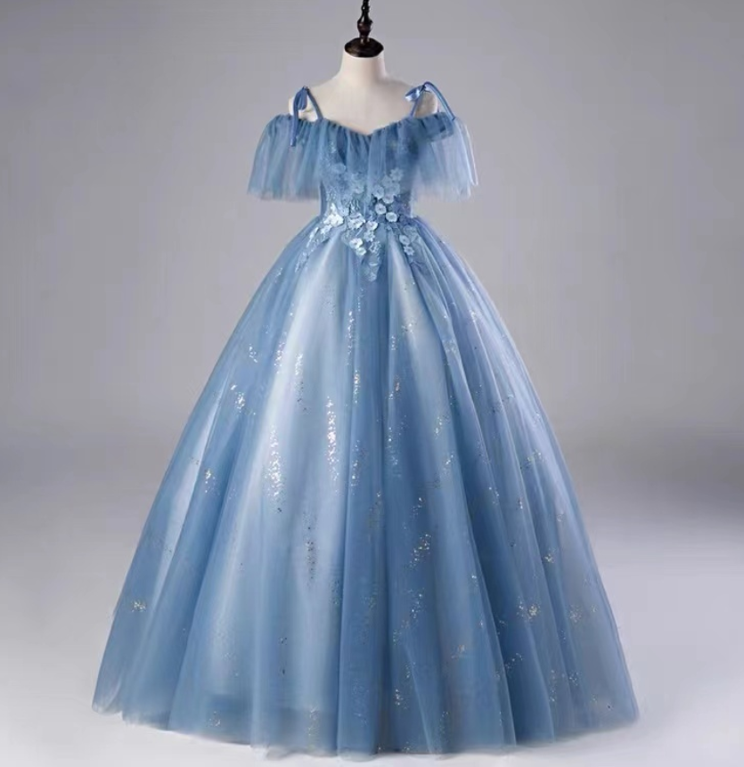 Blue Party Dress, Off-the-shoulder Evening Dress, Blue Ball Gown,custom Made