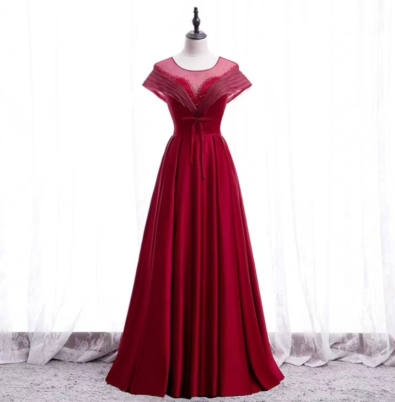 , Red Prom Gown, Formal Evening Gown With Beads,custom Made