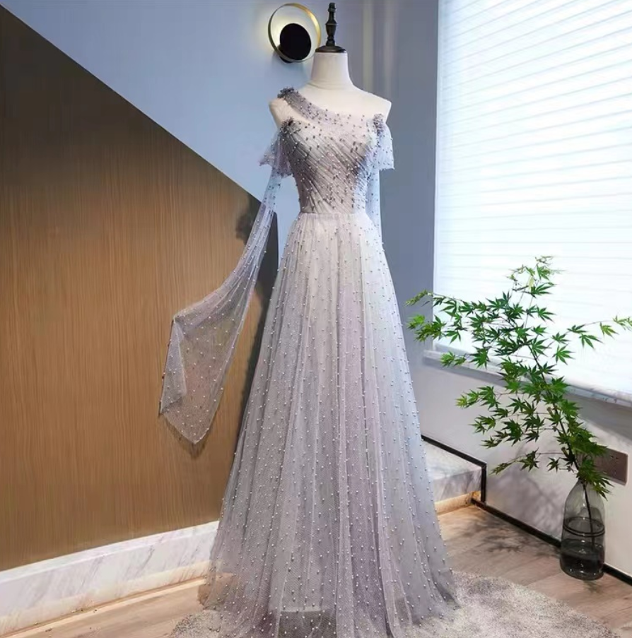 Style, One Shoulder Luxury Heavy Handmade Evening Dress, Temperament Party Light Dress,custom Made
