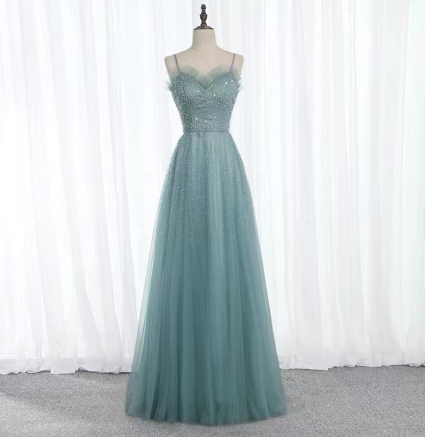 Socialite Evening Gown, Spaghetti Strap Prom Dress ,custom Made