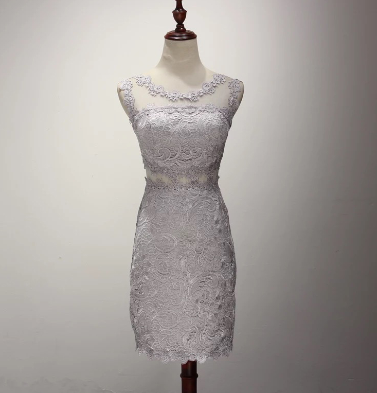 Sheath Silver Lace Homecoming Dress,Mini Short Lace Prom Dress