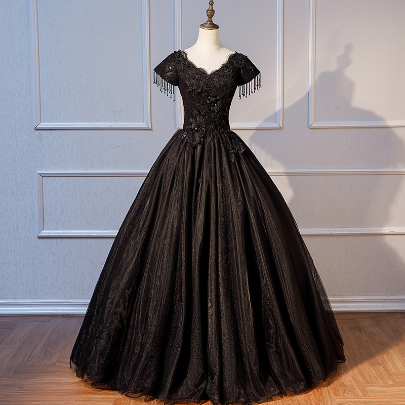 Evening Dress Women's Black Long Puffy Skirt
