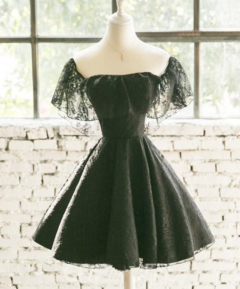 Homecoming Dresses Off Shoulder Lace Sweetheart Lovely Short Homecoming Dress, Black Party Dress