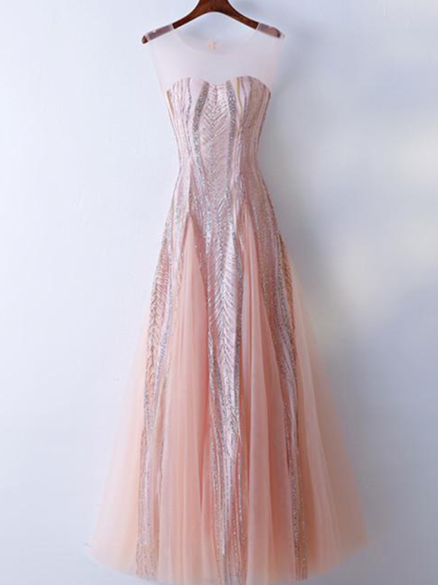 Custom Made Round Neck Lace Pink Prom Dresses, Lace Pink Formal Dresses, Evening Dresses