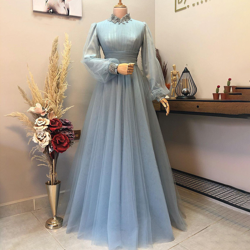 Prom Dresses, Evening Dresses Beaded Formal Gown Arab Dubai Muslim Long Sleeves Moroccan High Waist Prom Dress Women Evening Dresses
