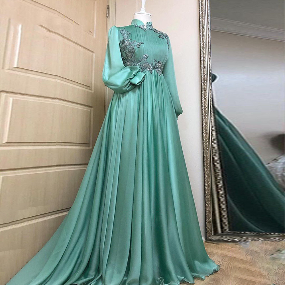 Prom Dresses, Applique Formal Gown Long Sleeves Caftan Prom Dress Women Party Dresses