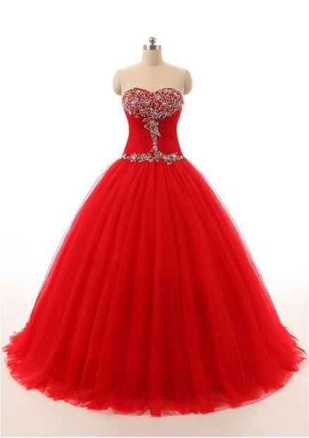 Prom Dresses Ball-gown Sweetheart Sweep Train Tulle Prom Dress With Ruffles Beading