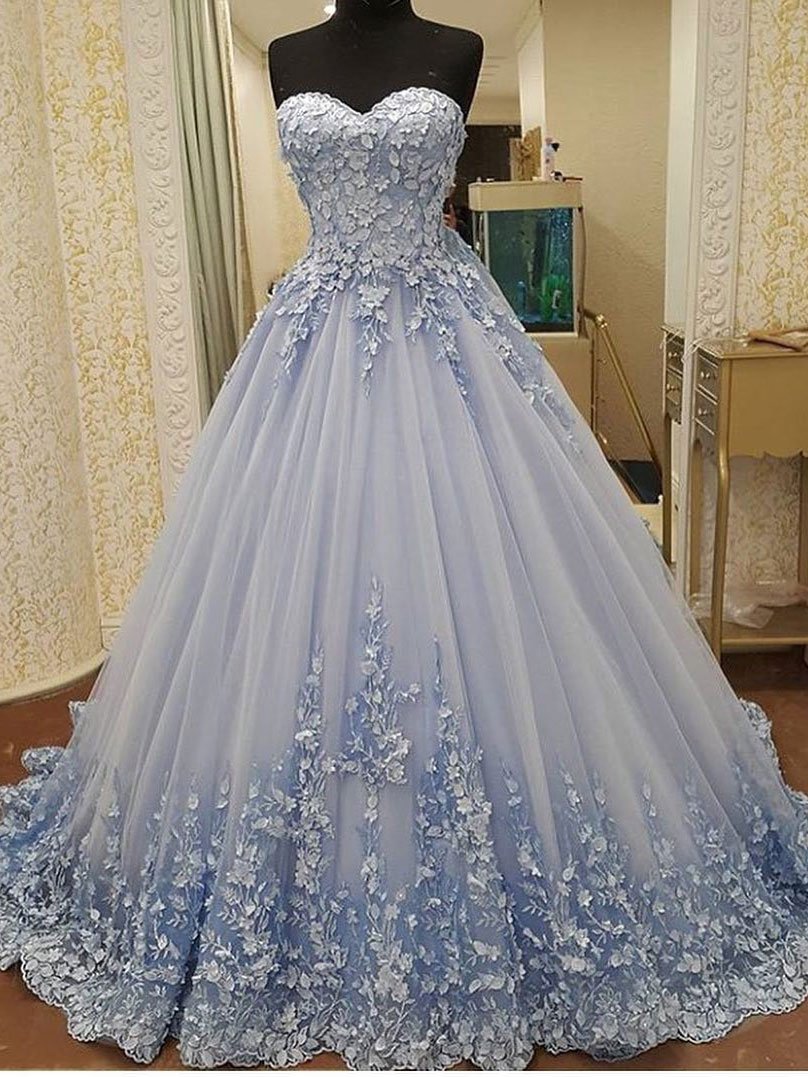 Elegant Tulle Evening Dress, Sexy Ball Gown Appliques Prom Dresses, Formal Evening Gown
