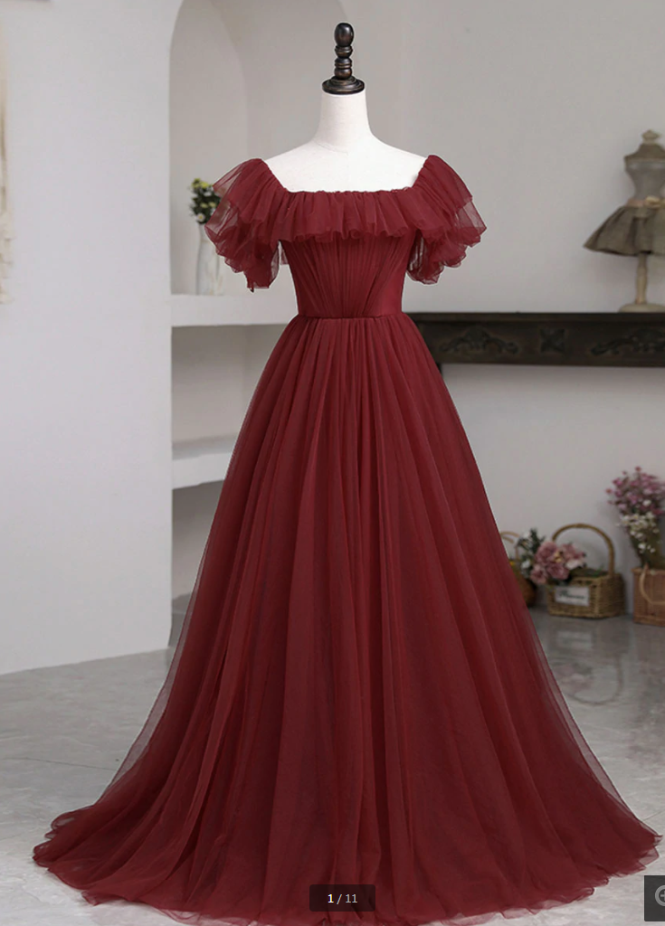 Prom Dresses,simple Burgundy Tulle Long Prom Dress, Burgundy Bridesmaid Dress