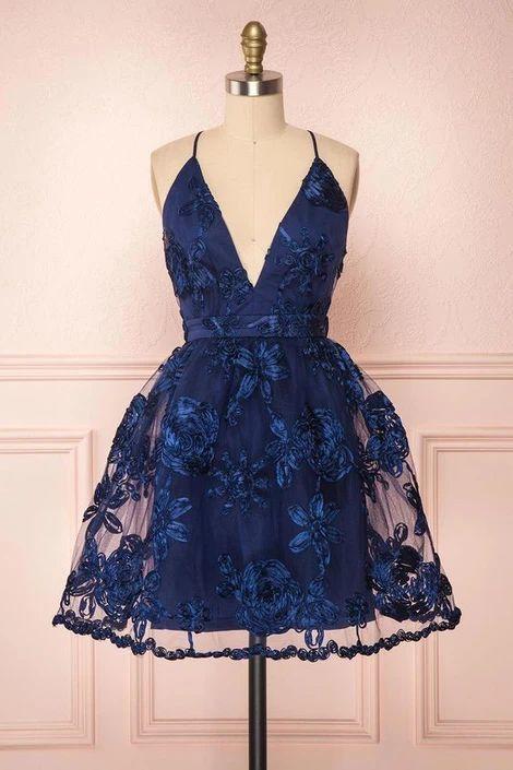Navy Blue Party Dress, Sexy Short Homecoming Dress
