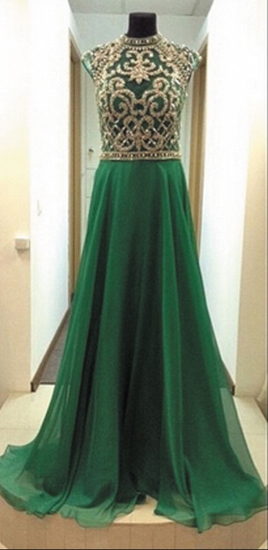 Retro Cap Sleeve Green Prom Dresses, Vintage Hunter Green Evening Dress, Affordable Prom Dresses, Long Evening Dress, Chiffon Formal Party