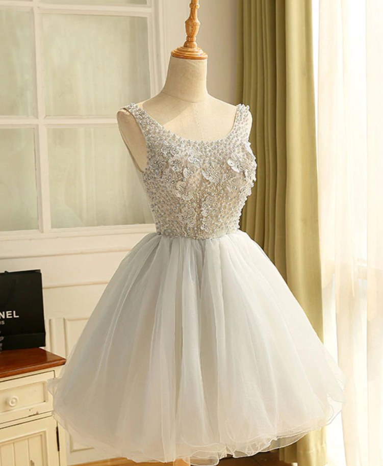 Homecoming Dresses,cute A Line Tulle Pearl Short Prom Dress, Homecoming Dress
