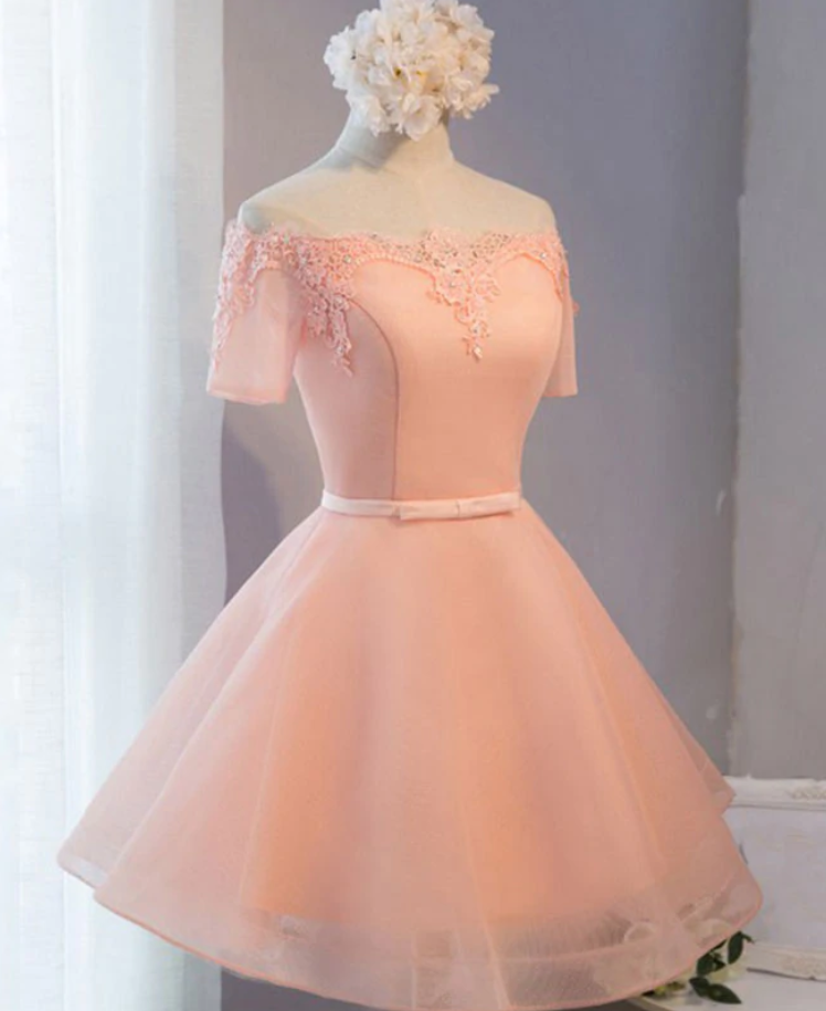 Homecoming Dresses,a-line Tulle Short Sleeve Lace Short Prom Dress,formal Dress