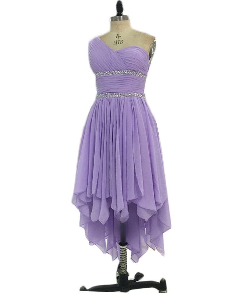 High Low One Shoulder Prom Dresses Sexy Chiffon Lavender Evening Dresses Elegant Prom Gowns Party Dress