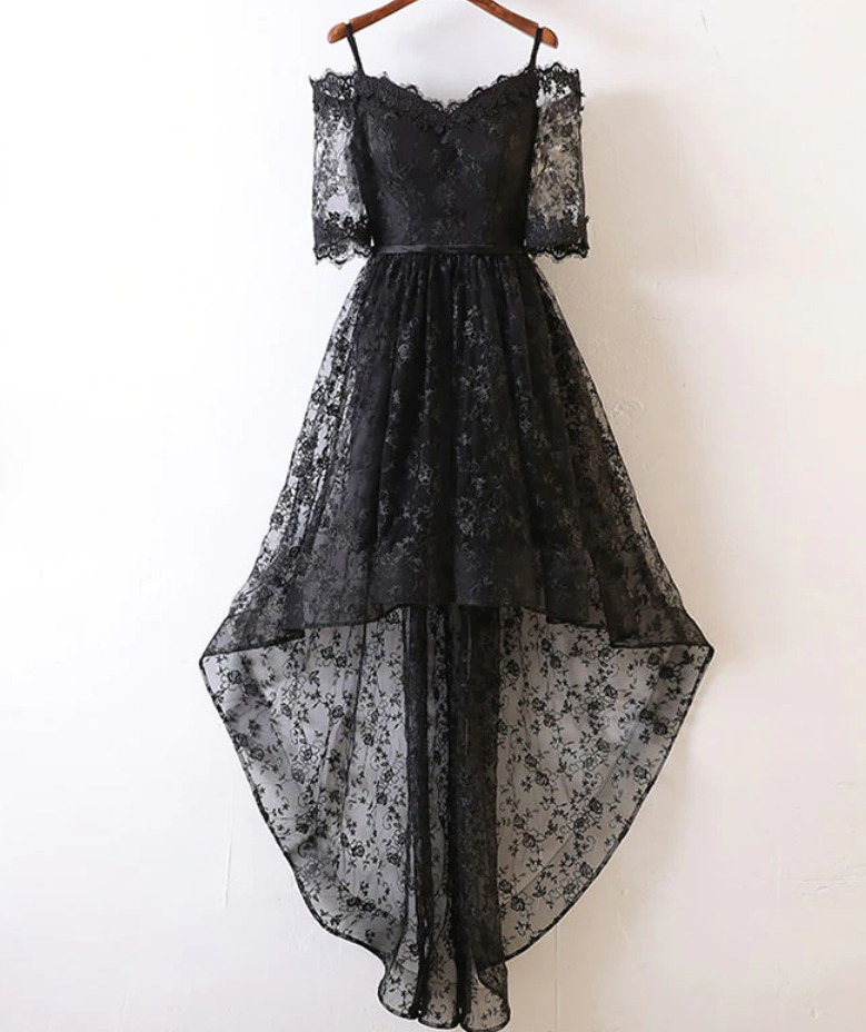 Homecoming Dresses,black High Low Lace Prom Dress, Black Homecoming Dress