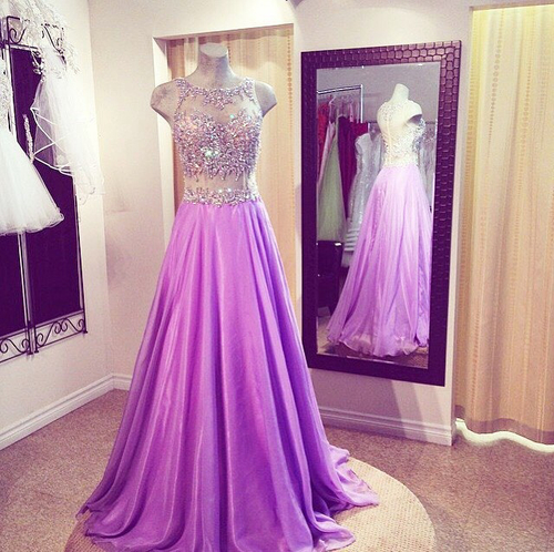 sequin beige dress NumberSea-Plunging Strapless Beaded Fringe Lilac Sparkly Pleats Long Prom  Dress main image 0