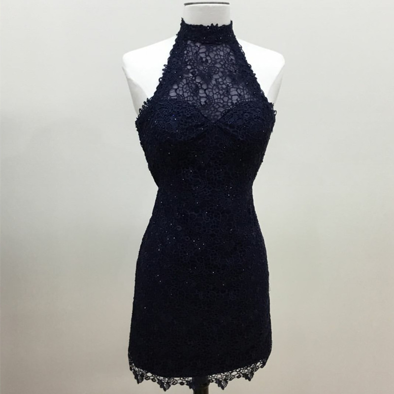 Halter Prom Short Dress,lace Homecoming Dress,navy Blue Homecoming Dress,elegant Party Dresses
