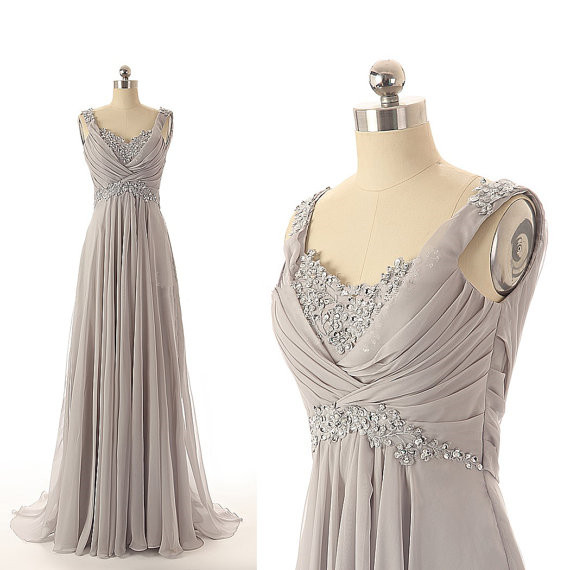 Evening Dresses, Fashion Prom Gowns,elegant Prom Dress,princess Prom Dresses,chiffon Evening Gowns,gray Formal Dress,modest Grey Evening Gown