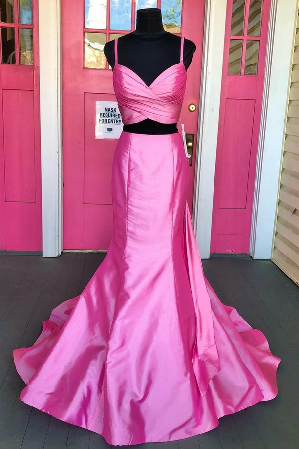 pink white black dress Pink Mermaid Court Train Prom Dresses with Silver Crystal Black Women –  jkprom