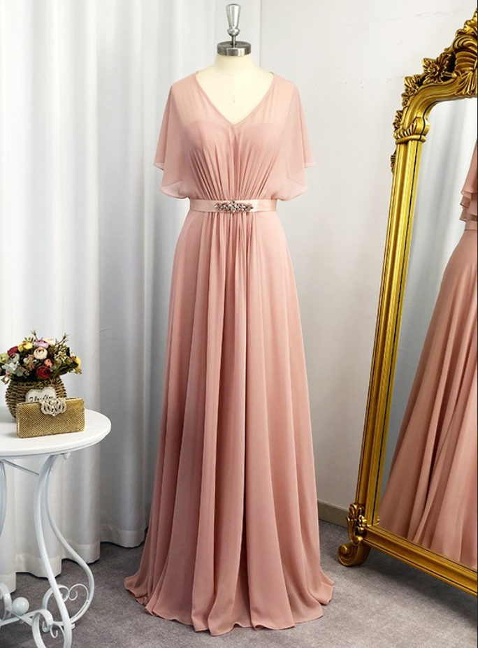 Prom Dresses Sweetheart Short Sleeves Chiffon Sash/Ribbon/Belt Floor-Length Dresses