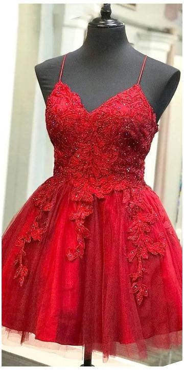 Strappy Short Homecoming Dresses Lace Applique