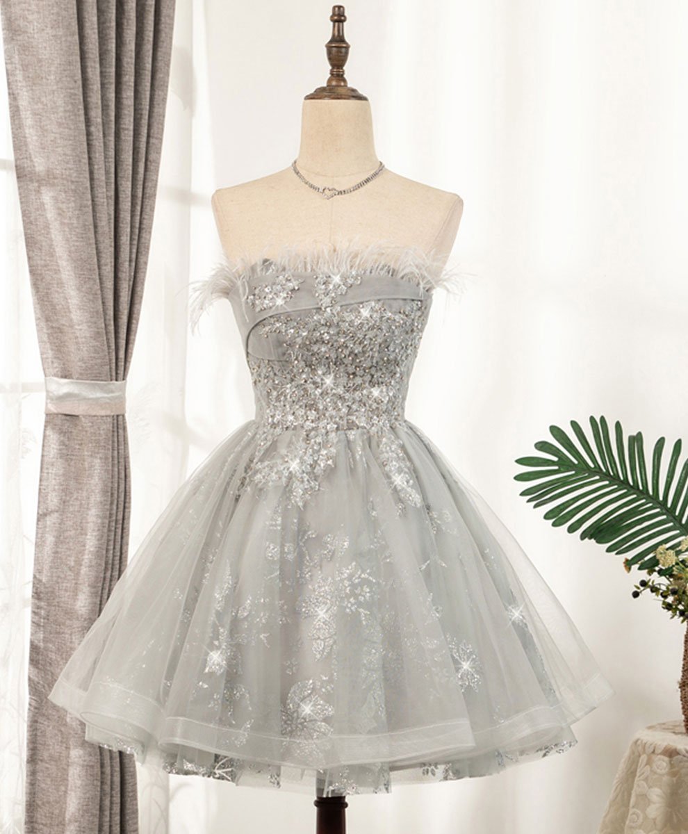 Lace Tulle Short Prom Dress, Gray Cocktail Dress,sweetheart Homecoming Dresses