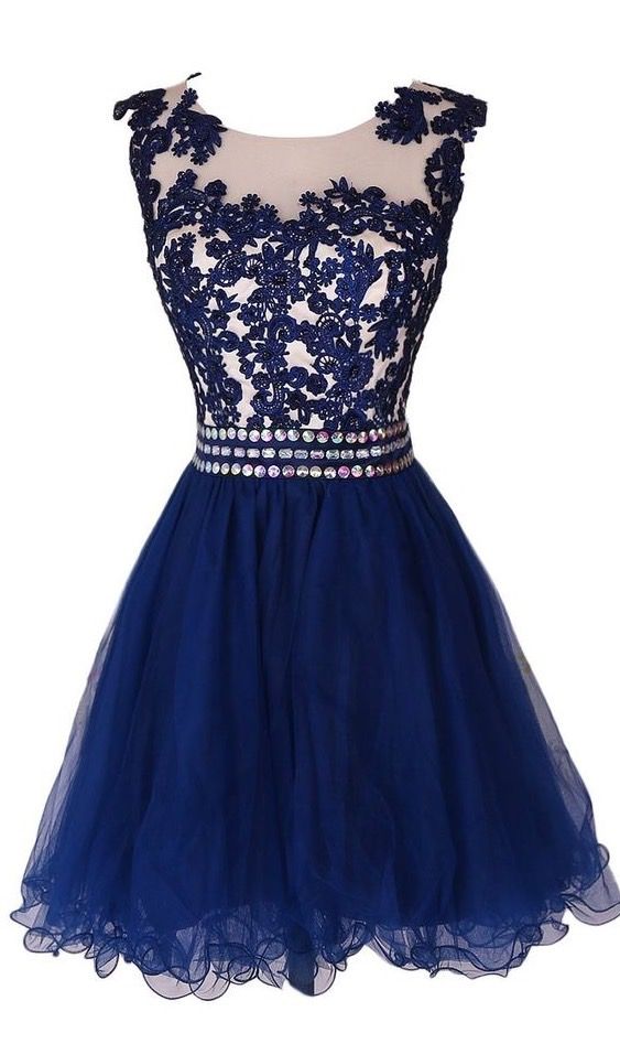 Lovely Navy Blue Short Lace Applique Prom Dresses, Homecoming Dresses, Short Formal Dresses