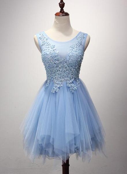 Cute Scoop Neck Tulle With Pearl Detailing Short/mini Graduation Dresses, Homecoming Dress