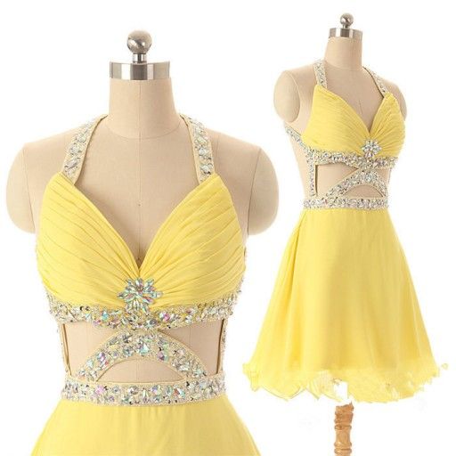 short yellow two piece dress