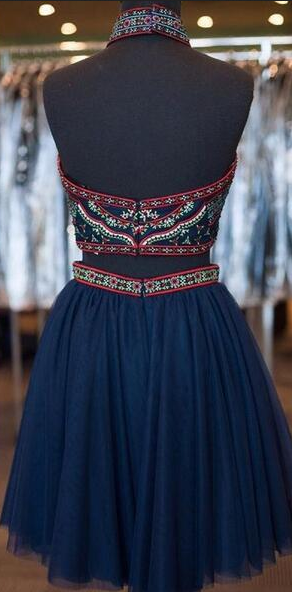 Black & Blue Off the Shoulder Two Pieces Homecoming Dress OM298 main image 1