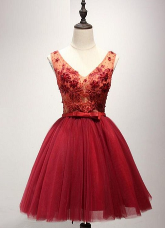 Tulle Prom Dress,elegant Red Prom Dresses, Short Homecoming Dress