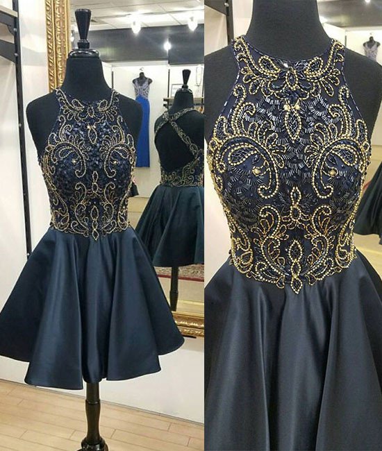 Sexy Backless Prom Dress, Short Beaded Prom Dresses,party Dress