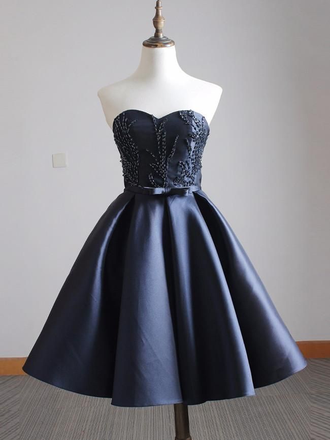 navy and silver homecoming dress Navy Blue Sequins One-Shoulder Prom Dresses With Slit, Evening Dress, MP941 main image 1