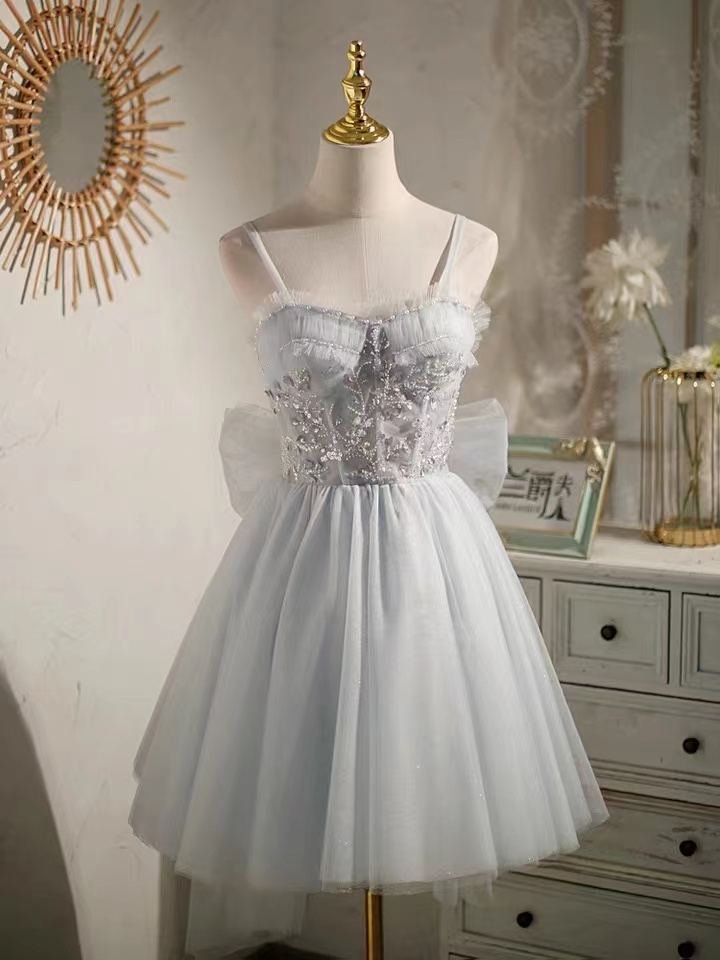 Grey Dream Dress ,Cute Graduation Dress, Fairy Homceoming Dress with Bow, Princess Dress