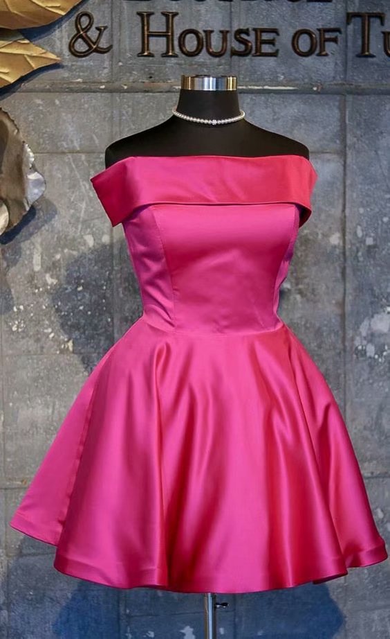 Short Prom Dress, Strapless Satin Homecoming Dresses, Simple Women Party Dresses