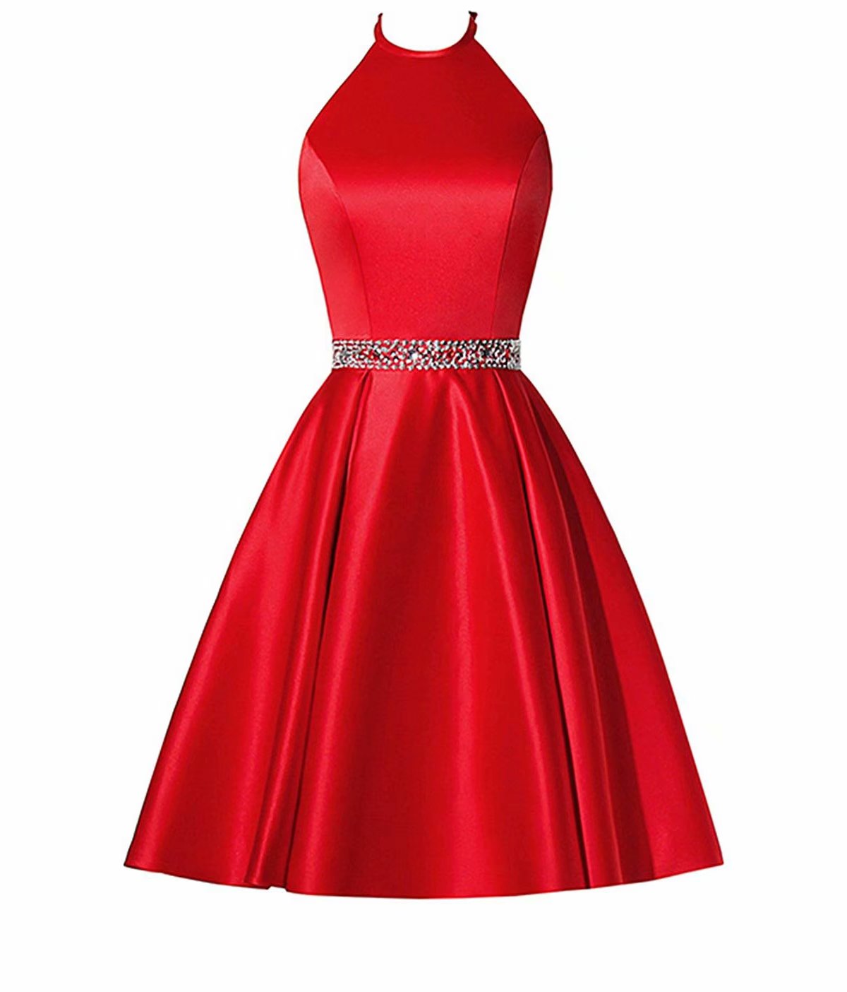 Fashion Red Short Homecoming Dress, Halter Neck Beading Evening Cocktail Gown, Bridesmaid Formal Dresses