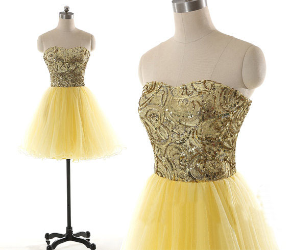 Short Yellow Prom Dress, Lovely Prom Dress, Knee-length Prom Dress, Homecoming Dress