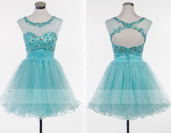 Short Blue Prom Dress, Lovely Open Back Prom Dress