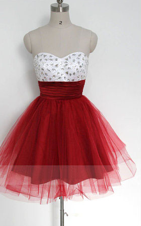 Short Red Prom Dress, Sweet Heart Prom Dress, Knee-length Prom Dress, Lovely Lace-up Prom Dress