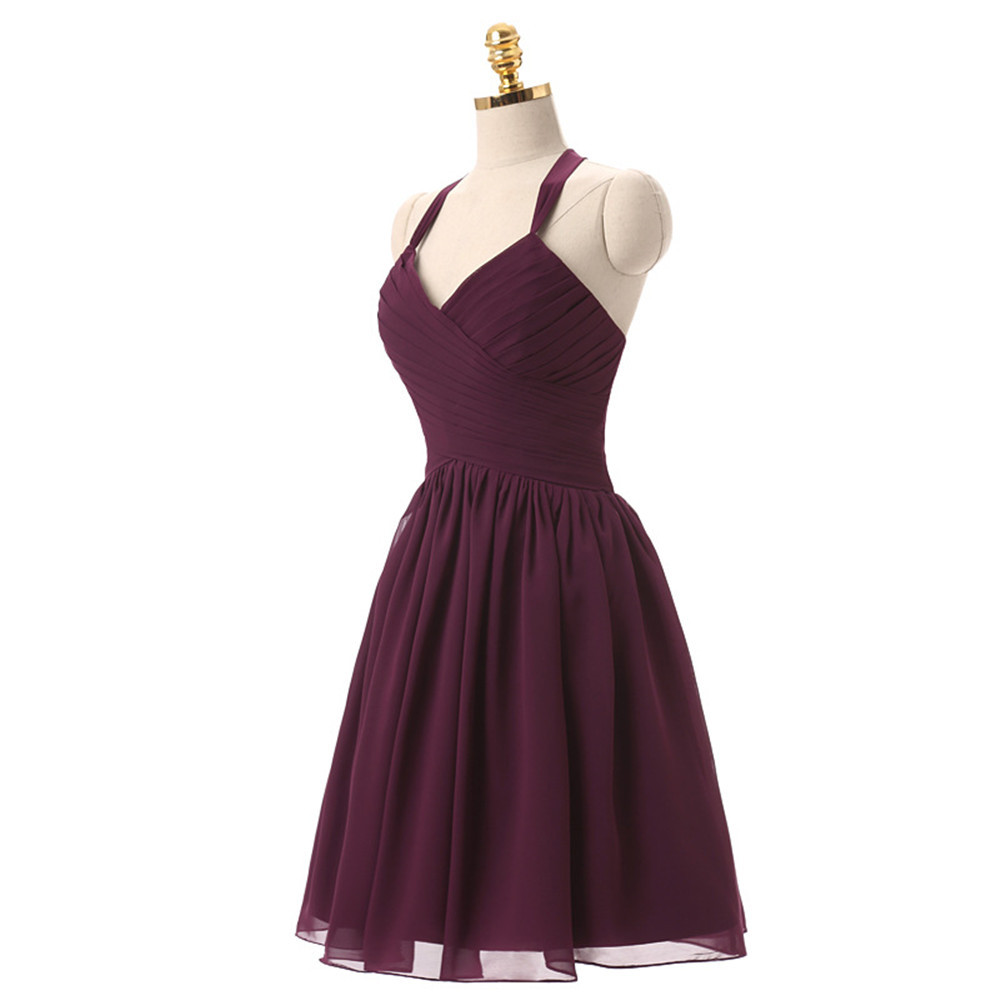 Elegant Halter Burgundy Chiffon Short Homecoming Dress, Girls Prom Dress Mini , Women Party Gowns