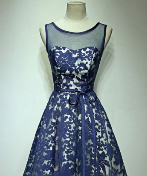 Vintage Blue Homecoming Dress Retract Your Waist Elegant Prom Dress