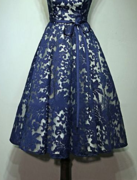 Blue Vintage Short Prom Dress Tea Length Homecoming Dress main image 1