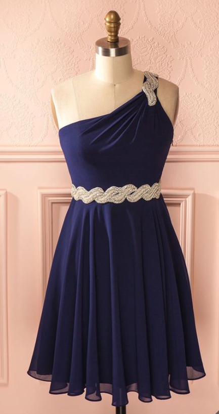 Vintage Prom Dress, Navy Blue Prom Gowns, Mini Short Homecoming Dress
