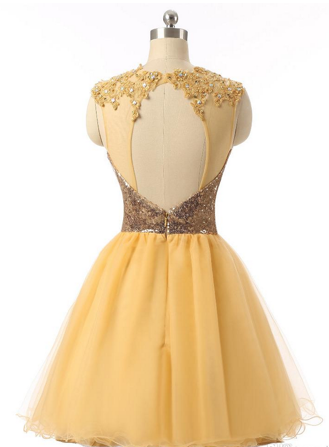 Short Graduation Dresses ,yellow Sequin Formal Dress ,short